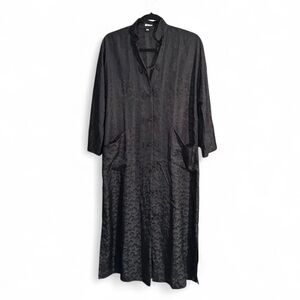 Vintage SILK Black Asian-Inspired Maxi Dress Coat Mandarin Collar Frog Button S